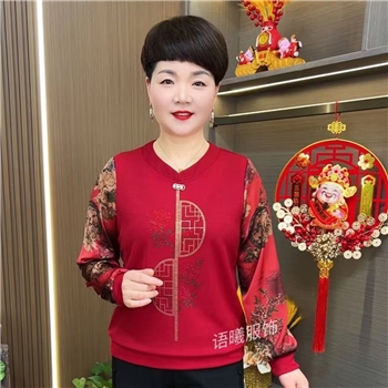 拼接T恤女正肩长袖慵懒风宽松体桖重磅打底内搭中年妈妈装体恤衫