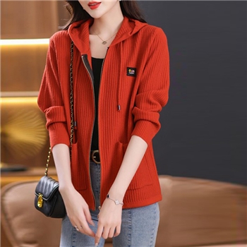 连帽针织开衫外套女春秋季新款中年妈妈大码女装时尚毛衣现货