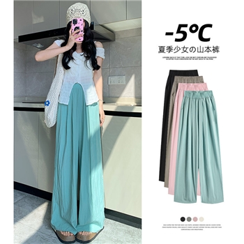 湖蓝山本裤女春季2024新款高腰垂感休闲直筒夏季薄款慵懒风阔腿裤