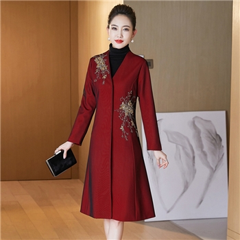 22年春季新款高贵夫人中年婚宴礼服外套大码妈妈装奢华中长款风衣