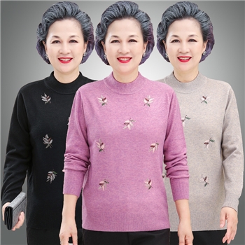 中老年女装薄款毛衣长袖打底衫妈妈装新款宽松春秋奶奶针织衫上衣