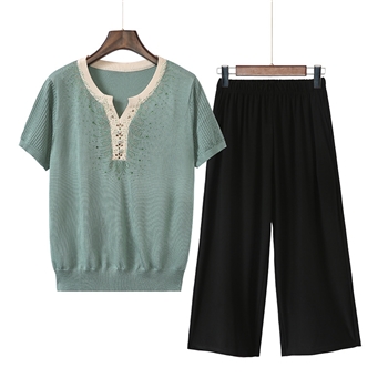 中年女装夏季冰丝短袖妈妈装针织衫40岁50纯色桑蚕丝上衣宽松打底