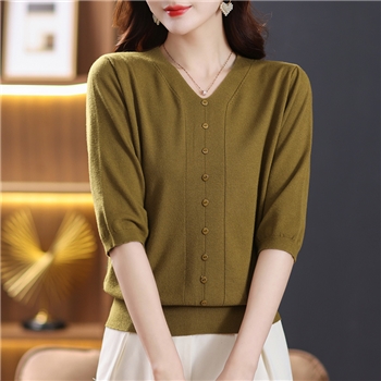春装七分袖针织衫女小香风上衣2023年春夏爆款中年妈妈v领打底衫