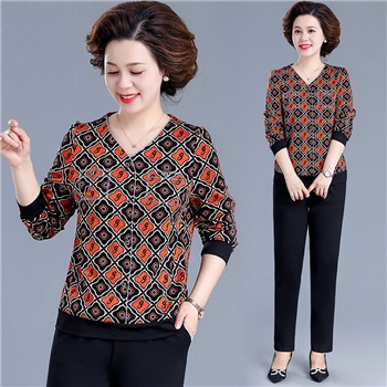 中老年人针织衫女春秋薄款洋气高贵中年妈妈春装打底上衣T恤50岁