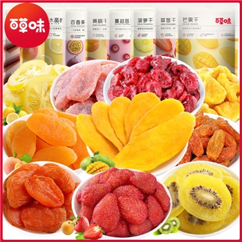 百草味芒果干黄桃草莓干果脯蜜饯即食网红休闲零食水果干