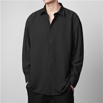 男士长袖衬衫免烫春秋款休闲港风垂感宽松黑色衬衣高级感痞帅外套