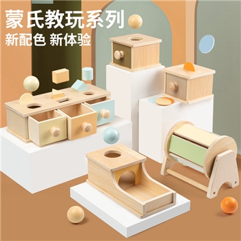 跨境早教儿童益智0-3木质婴儿目标盒蒙氏教具纺织鼓压球台玩具