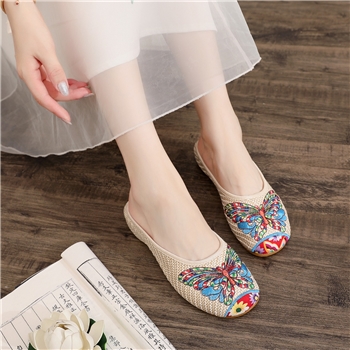 秋蝶 2023北京布鞋新款包头拖鞋内增高民族风休闲女鞋居家拖鞋