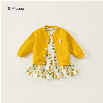 babycity女童春装套装儿童田园小花外套连衣裙小童女装QT82085