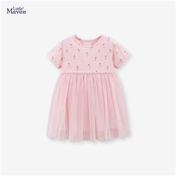 Little maven欧美风网纱女童裙子夏季新款短袖公主裙儿童连衣裙