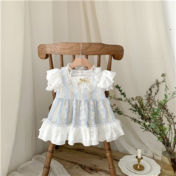 女童泡泡袖洛丽塔连衣裙2023新款夏季宝宝生日宴会礼服网纱公主裙
